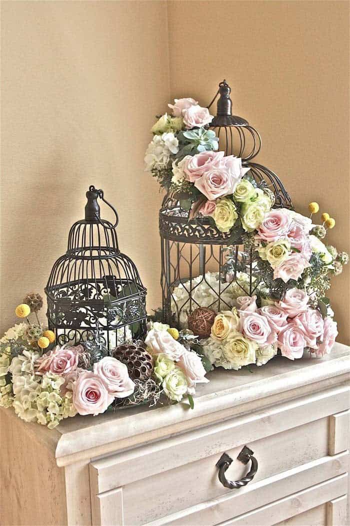 Weave Train of Roses Through Antique Bird Cages