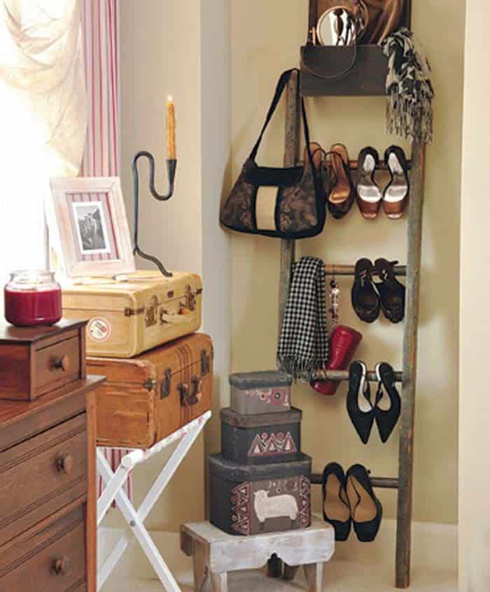 Rustic Ladder Shoe Storage