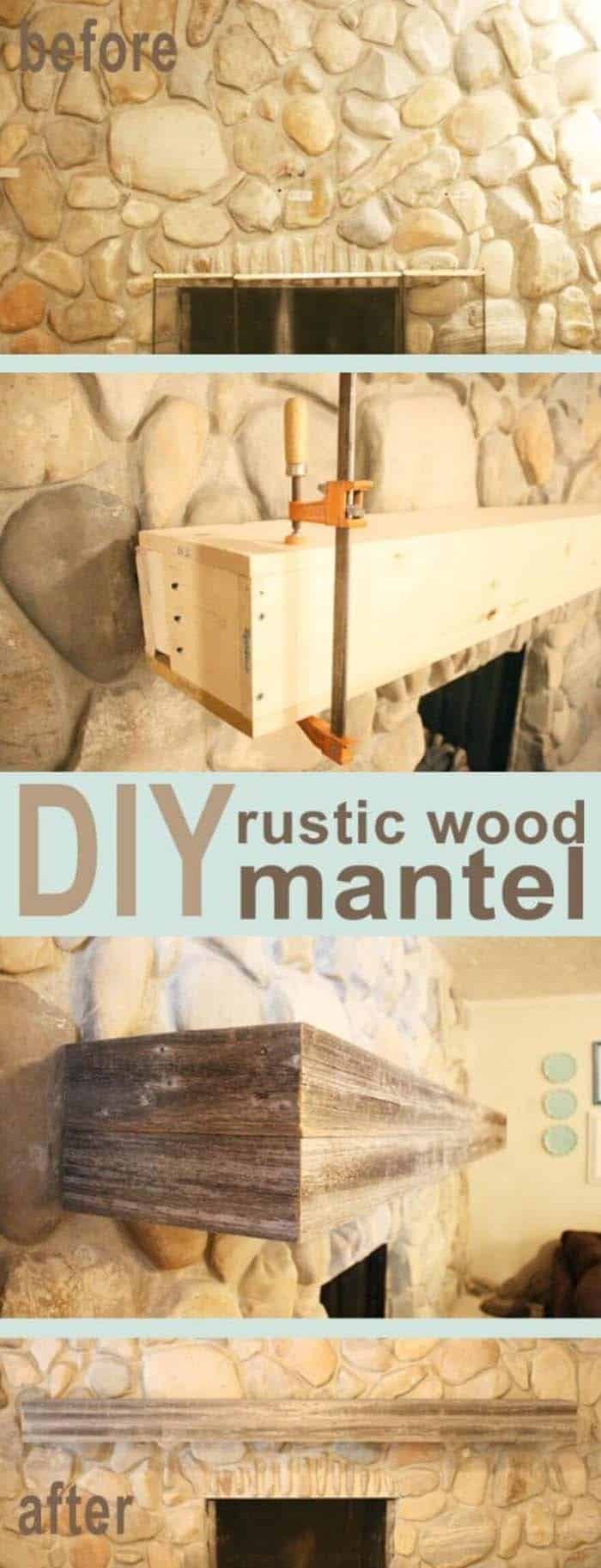 DIY Fireplace Distressed Wood Floating Shelf Mantel