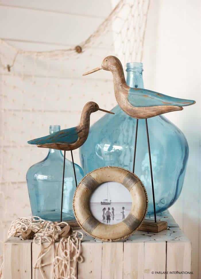 Nautical Display with Seagulls, Sea Glass and Rope