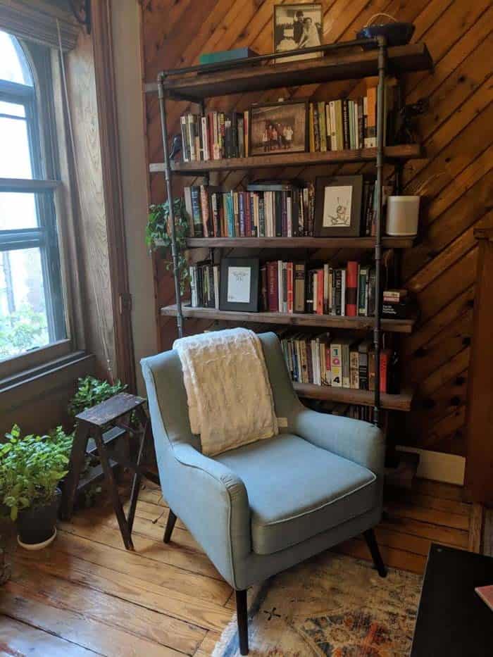 Large Industrial Bookcase With Pipe and Wood