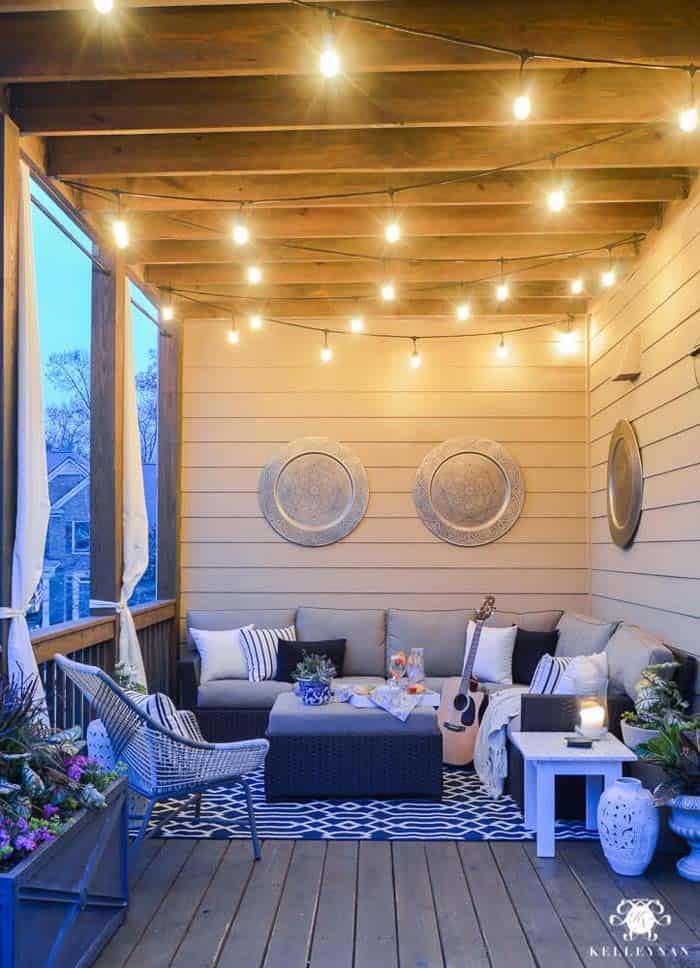 Modern Porch Design with Blue-Tone Metal Elements