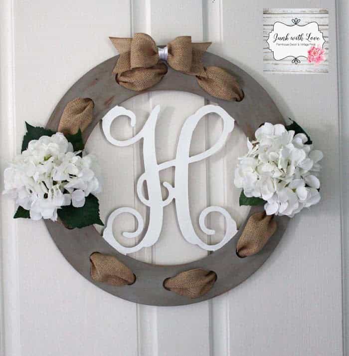 White Hydrangeas Monogram Wreath