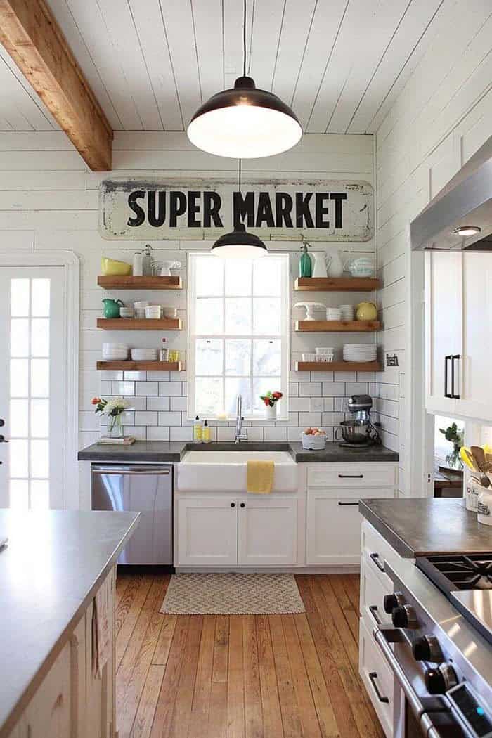 Distressed Look Sign With Open Shelving