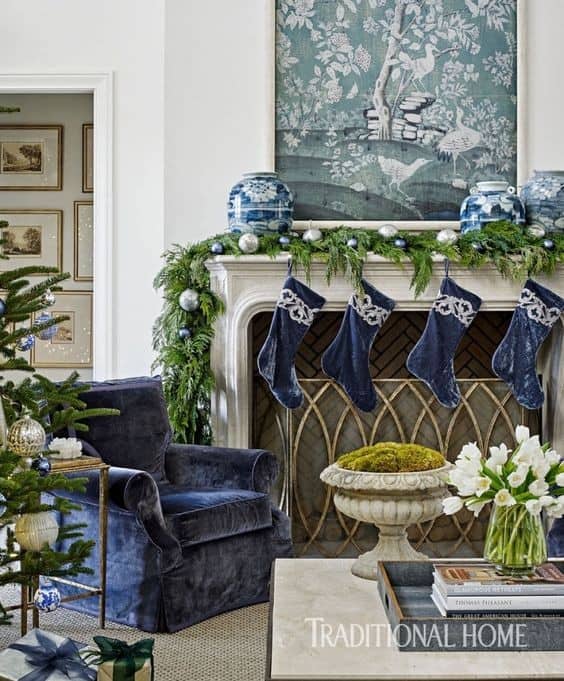 Enhance Your Mantel Decor with Blue and Gold Accents