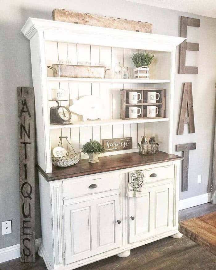 Antiqued And Functional Farm Hutch