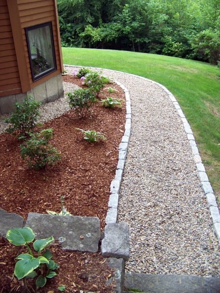 Corner Pathway with Rectangular Rocks and Small Stones