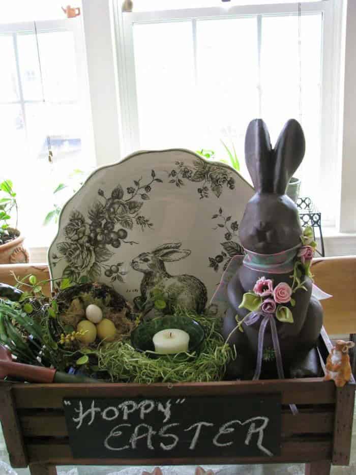 Place Unique Easter Antiques in Wooden Crate