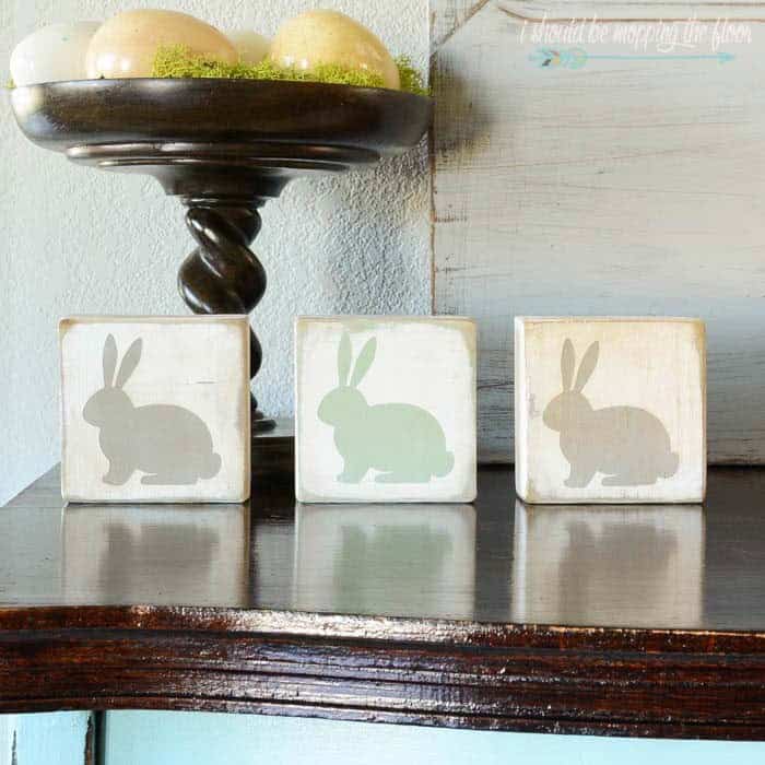 Distressed Wood Bunny Blocks for Rustic Home Decor