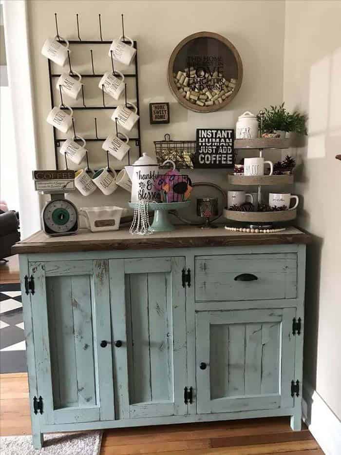 Create a Rustic Look with Cabinets and Mug Rack