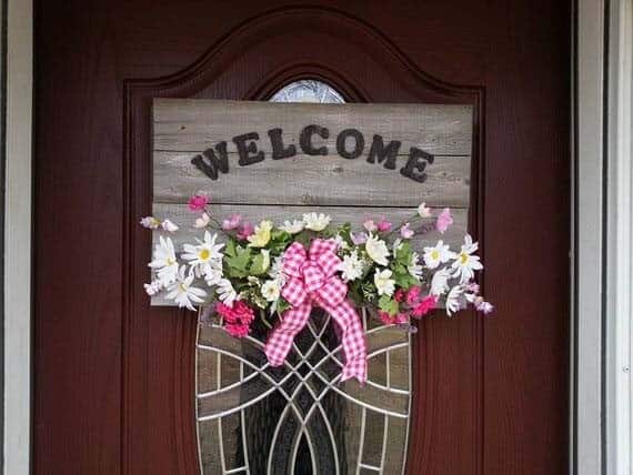 Decorate with Assorted Flowers and Rustic Welcome Sign