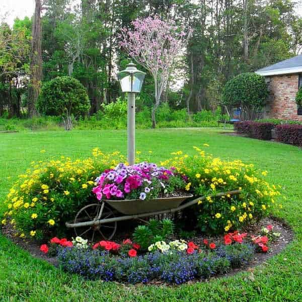 Round Garden Idea With Wheel Barrow