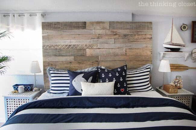 Pallet Wood Headboard in Coastal Bedroom