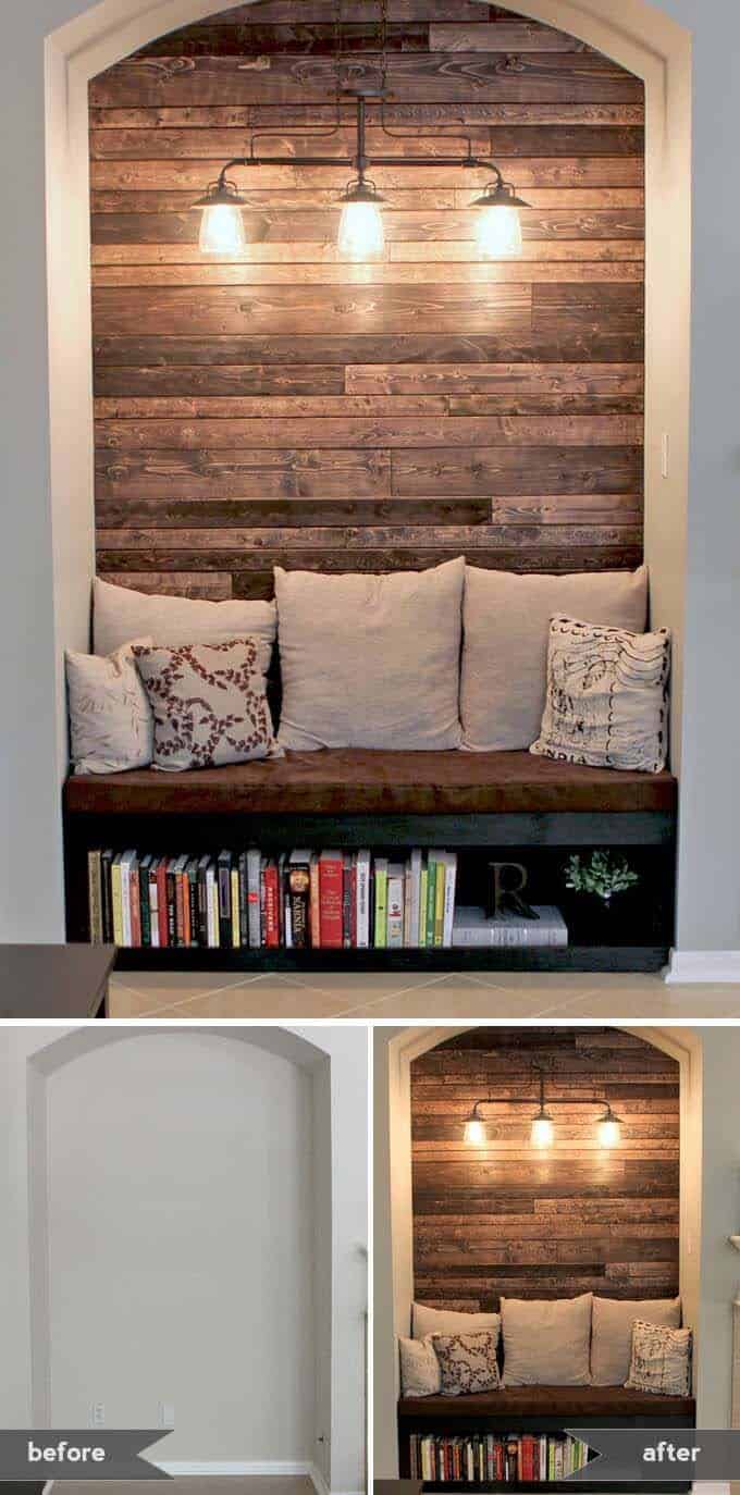 Reading Nook with A Wood Plank Wall