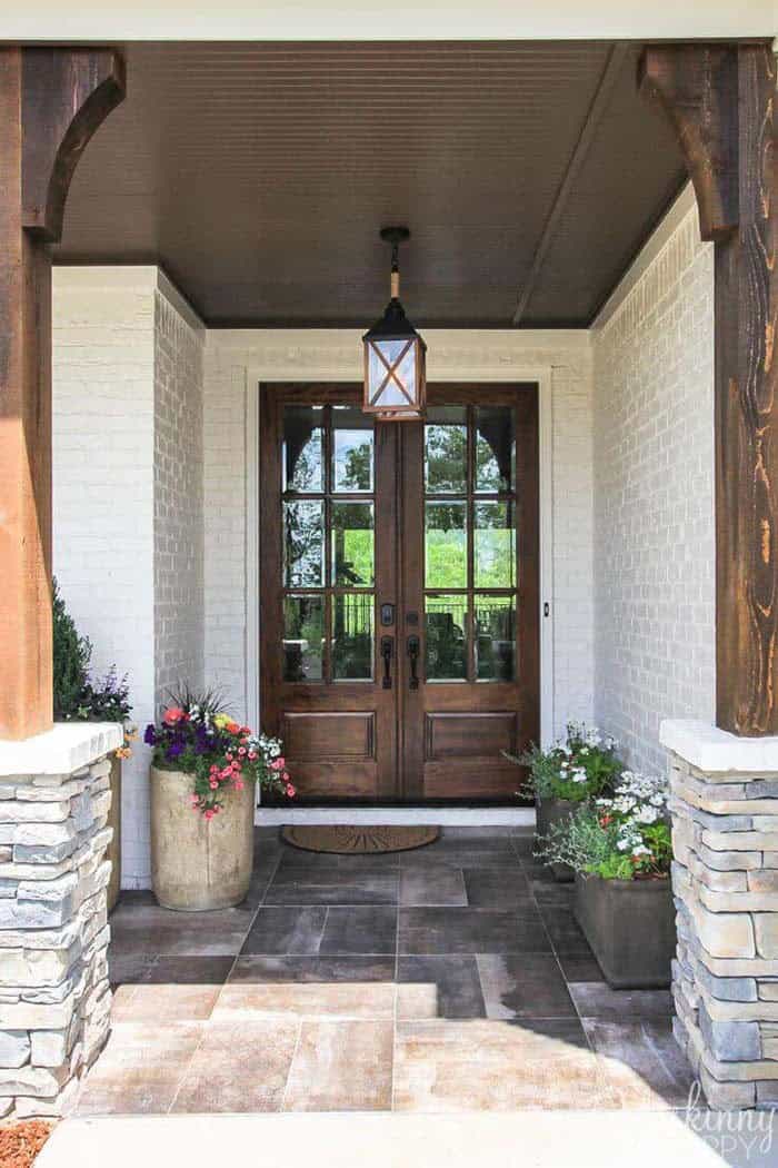 Dark Stained Double Glass Doors