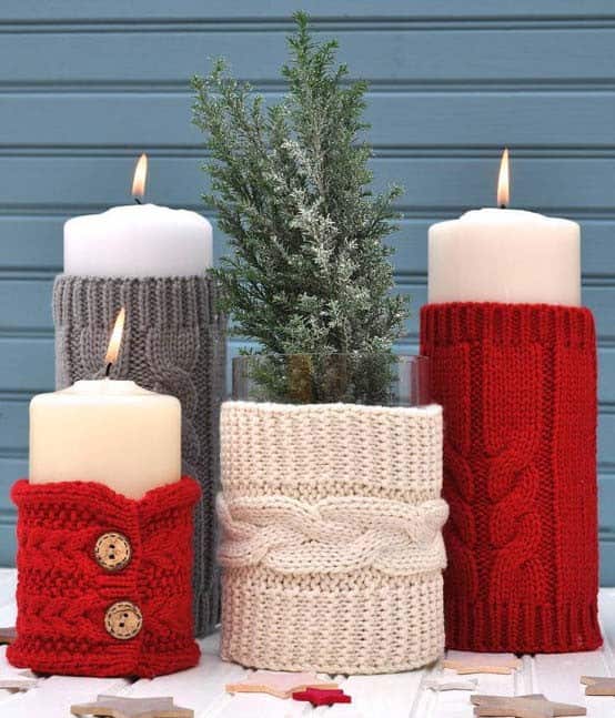 Decorate like a Pro with Colorful Knitted Christmas Candles