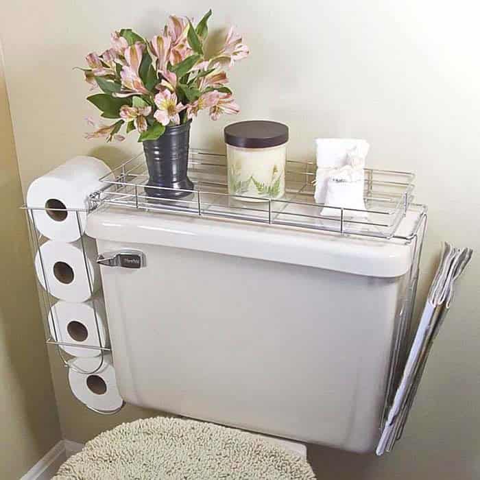 Utilize Your Toilet Tank with Stylish Wire Basket Storage Unit