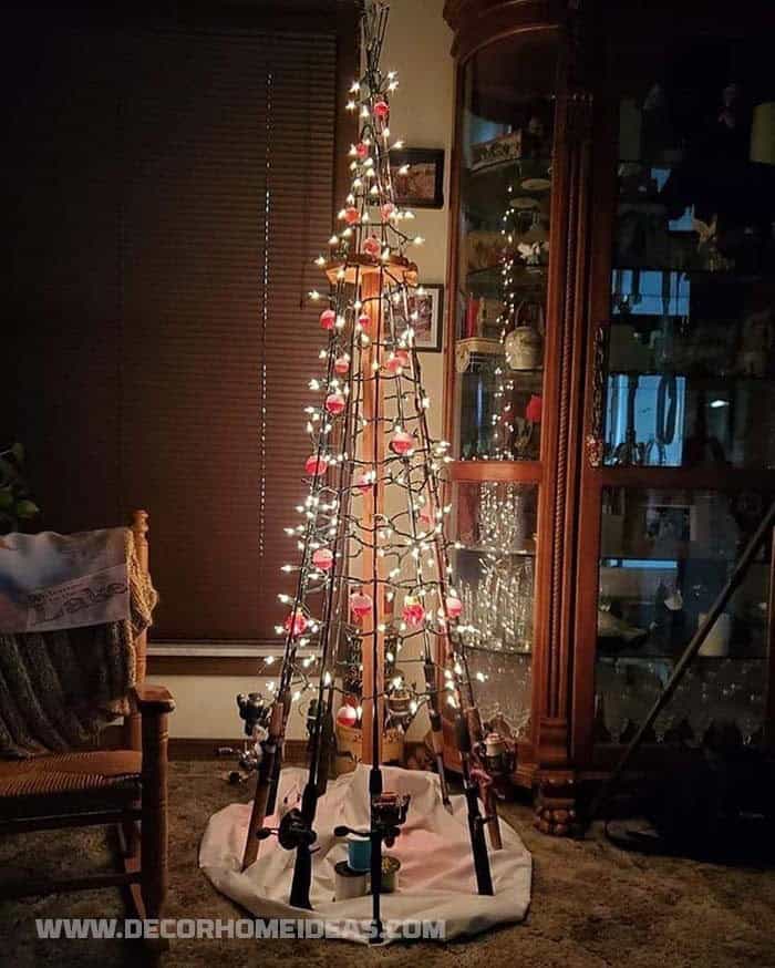 Repurpose Fishing Rods into a Rustic Christmas Tree