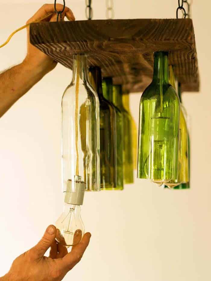 Rustic and Modern DIY Wine Bottle Chandelier