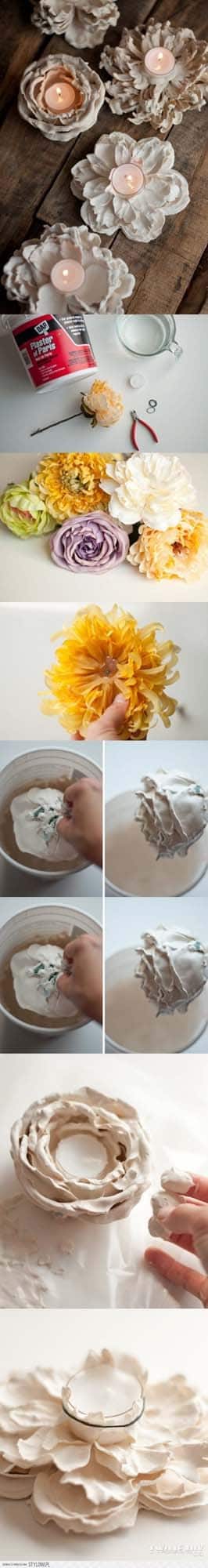 Plaster Covered Flower Candleholders