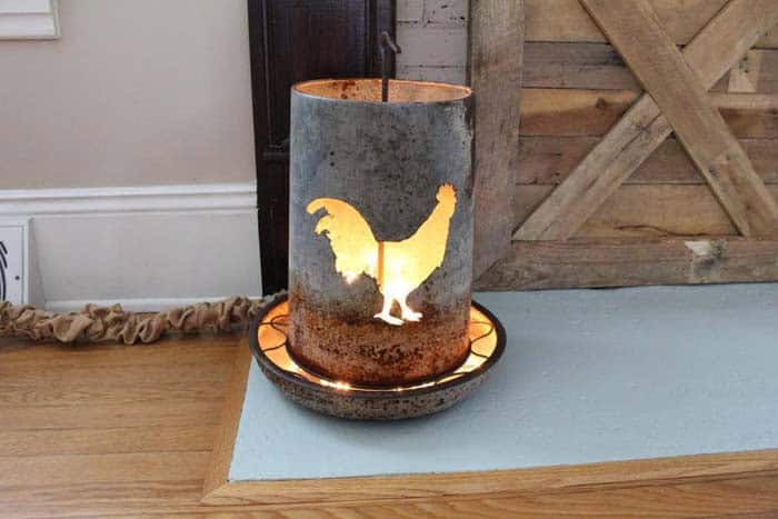 Upcycled Antique Chicken Feeder Candle Holder