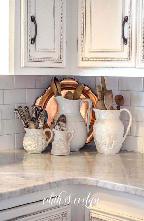 Ironstone Pitcher Utensil Storage