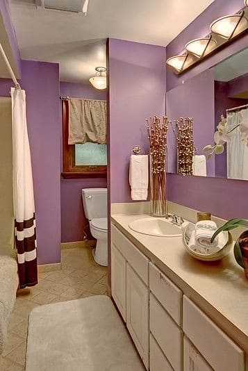 Turn Your Bathroom into an Oasis with Purple and Beige