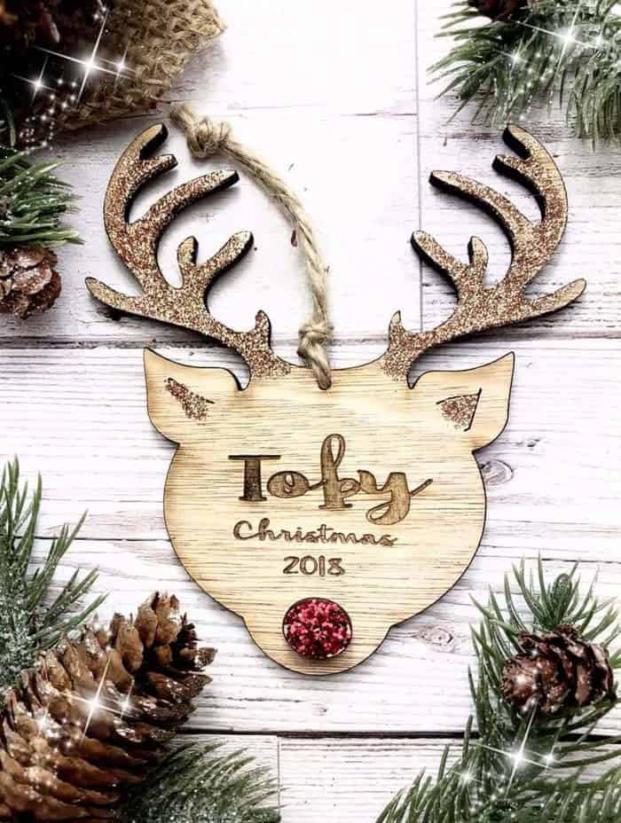 Laser Cut Personalized Glitter Reindeer