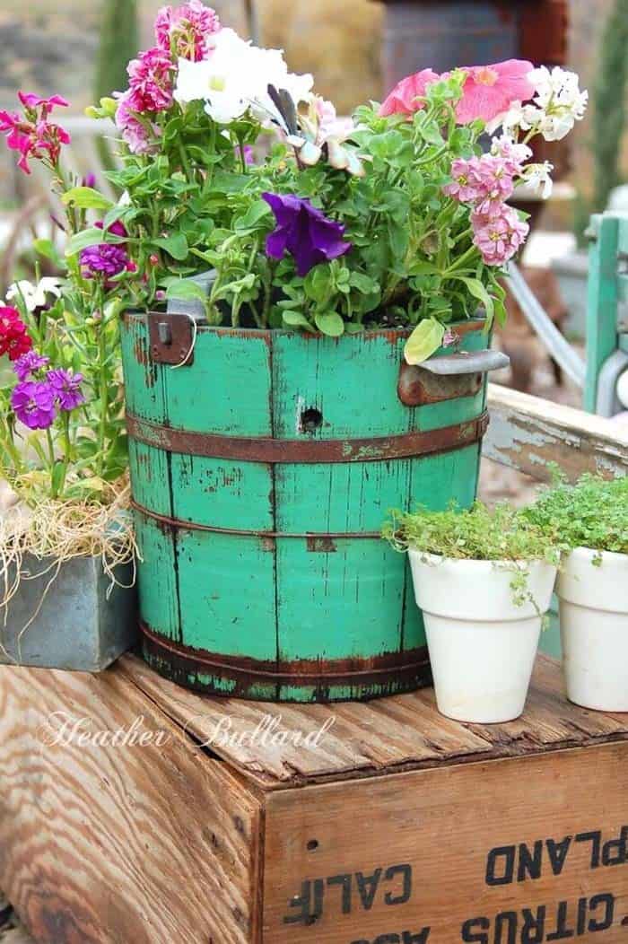 Paint A Vintage Bucket For A Colorful Planter