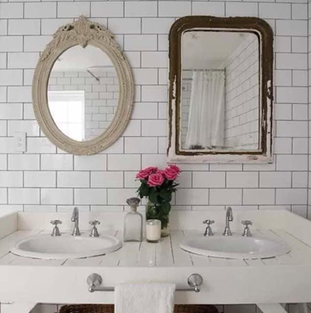 Subway Tile Goes Cottage With Vintage Mirrors