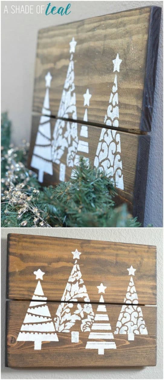 Stenciled Tree Plank Art