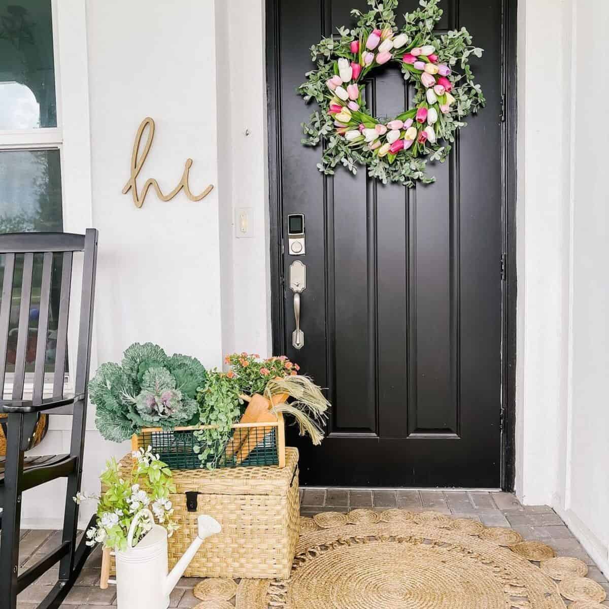 Tulip Wreath And Basket With Spring Harvest