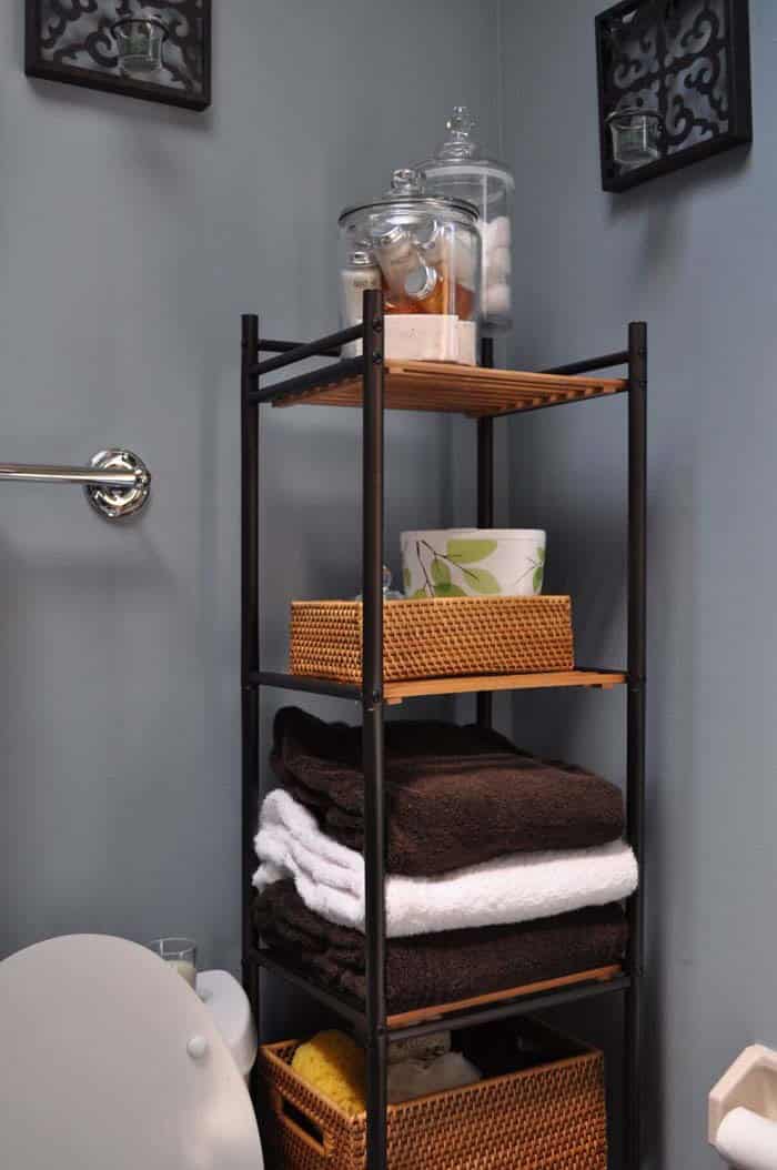 Turn Bathroom Corner with Efficient Free-Standing Shelf Unit