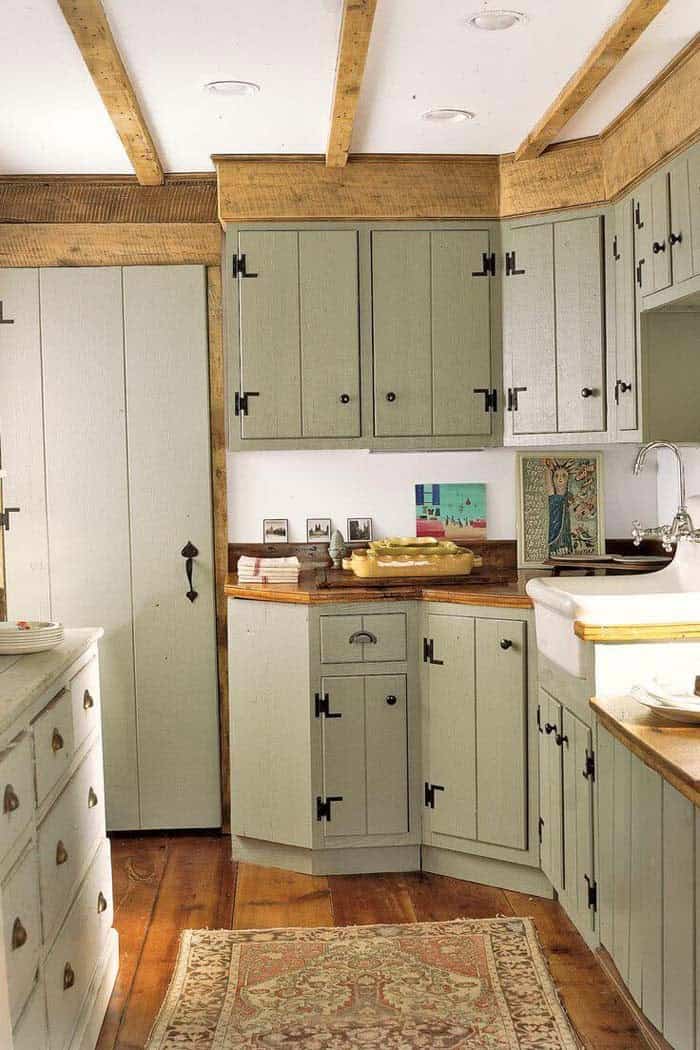 Extant Kitchen with Retro Khaki and Aged Metal Accents