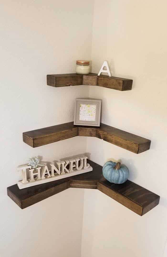 Rustic Wood Stained Corner Shelves