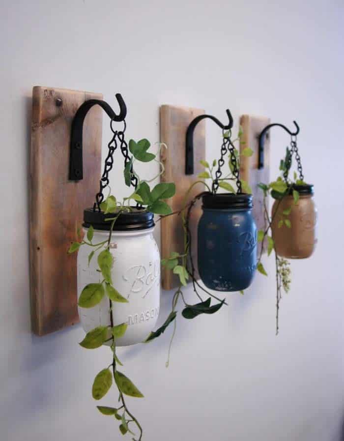 Colorful Painted Mason Jar Hanging Vases