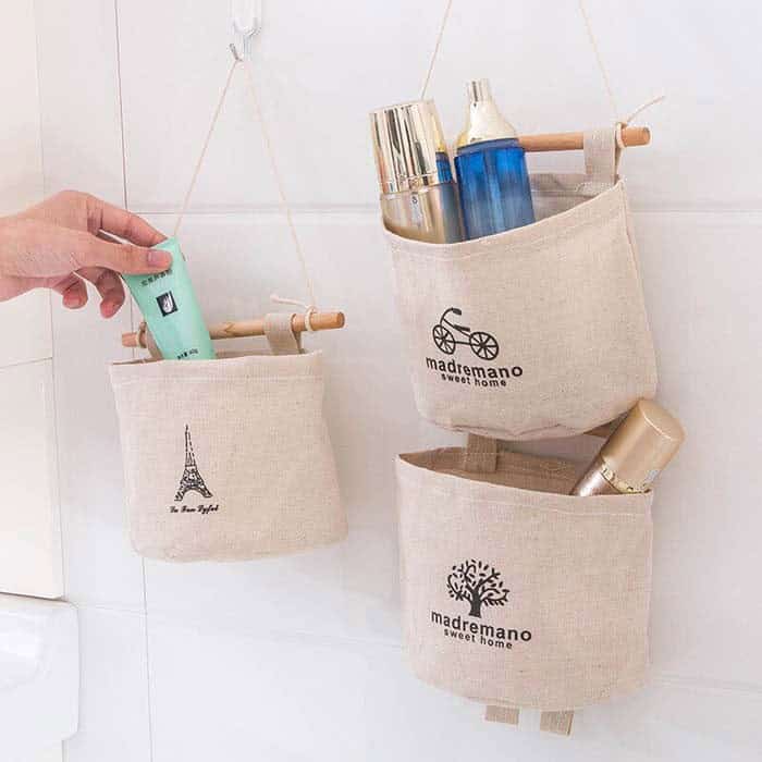 Accessorize Your Bathroom with Hanging Burlap Bags