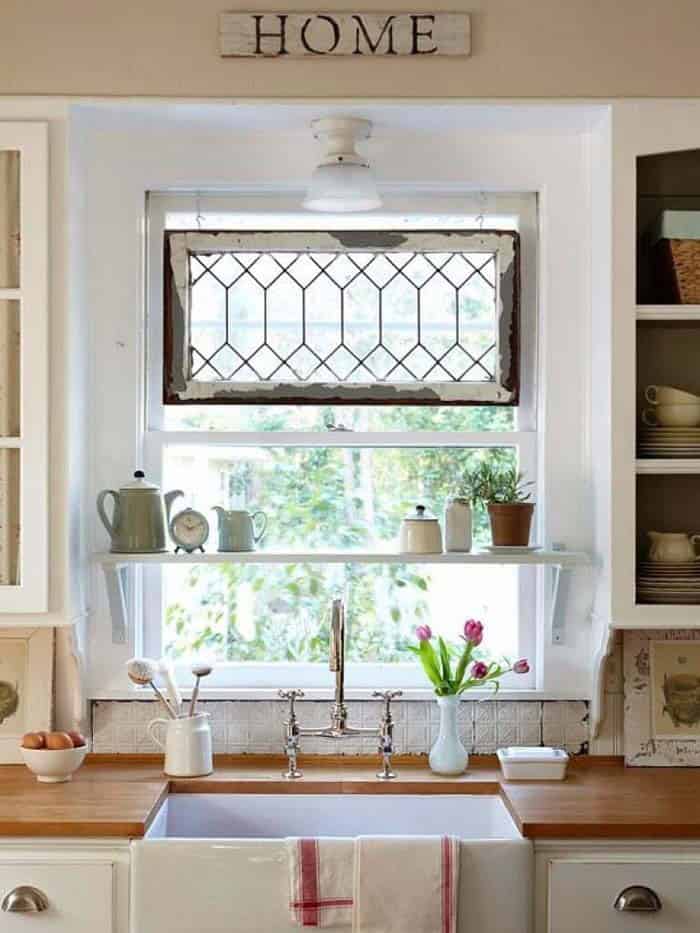 Vintage Window Above Farmhouse Sink