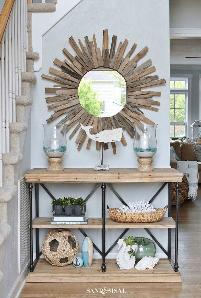 Rustic Sunburst Mirror With Driftwood