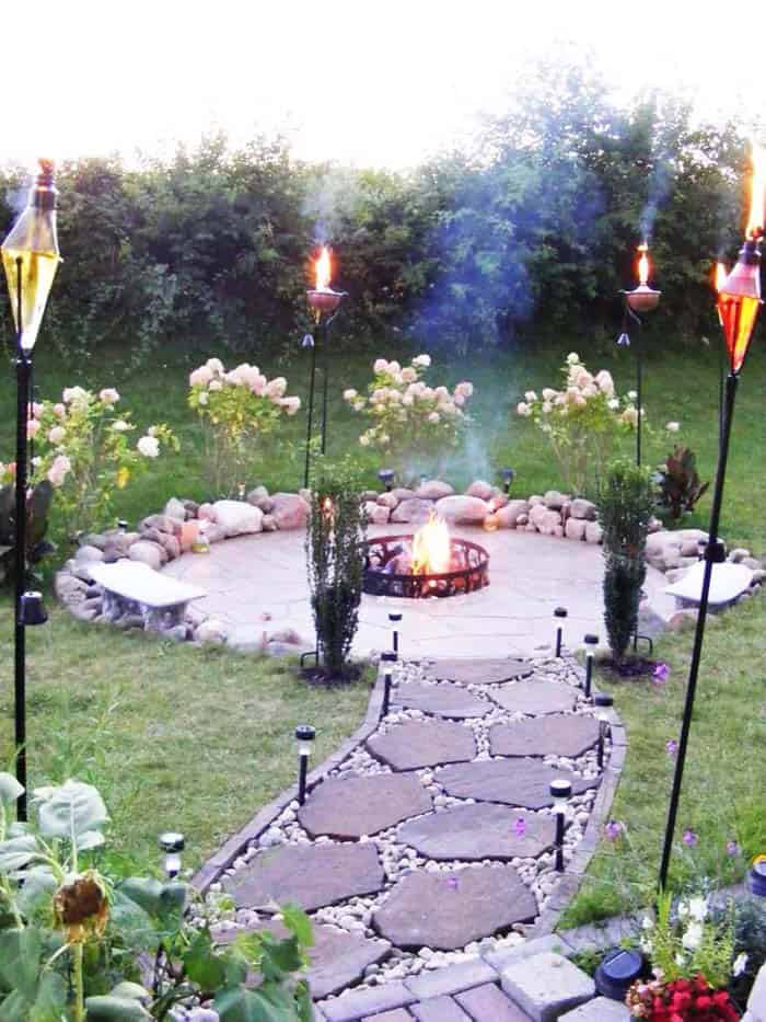 Create an Idyllic Atmosphere with Benches and Stone Fire Pit