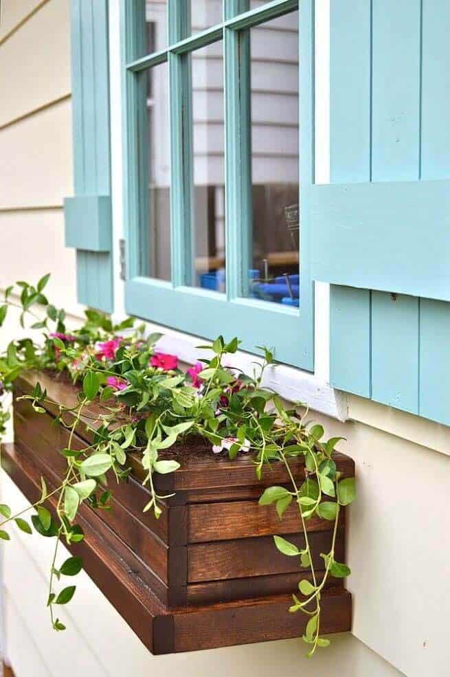 Walnut-Stained Window Box Planter