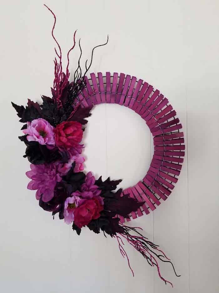 Purple and Black for an Enchanting Clothespin Wreath