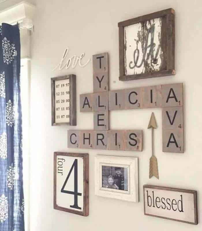 Charming Gallery Wall of Custom Scrabble Tiles