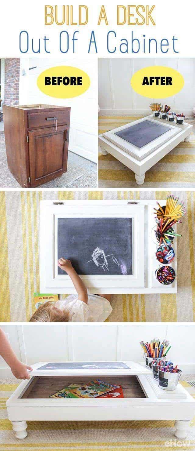 Transform an Old Cabinet into a Stylish Kids’ Desk