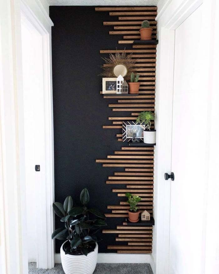 Black Wall With Wood Slats Decoration