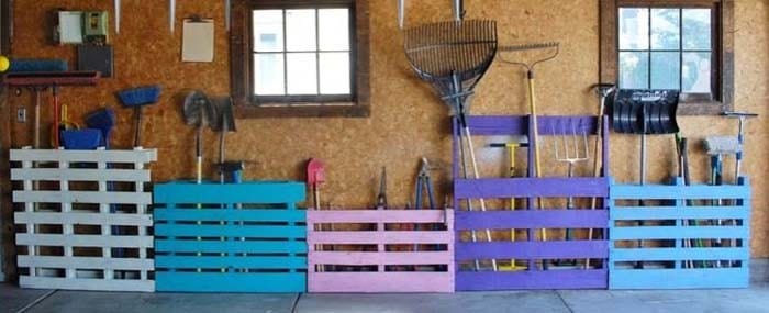 A Pallet Storage as a Garden Tool Storage Rack