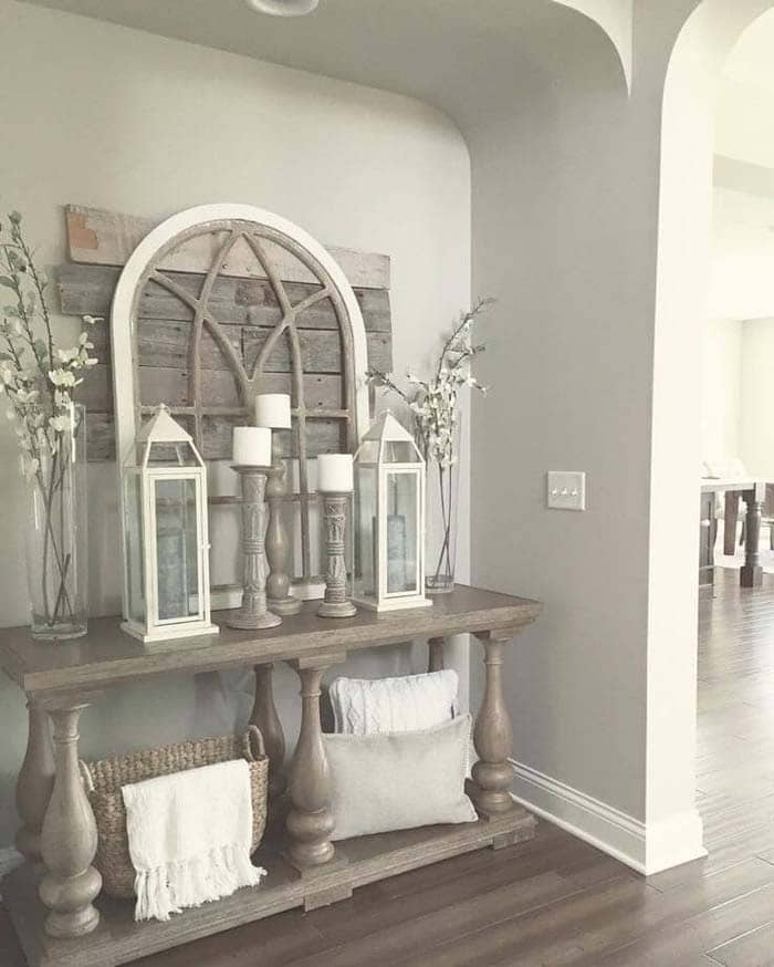 Antique Grey Table Enhances Light Grey Room