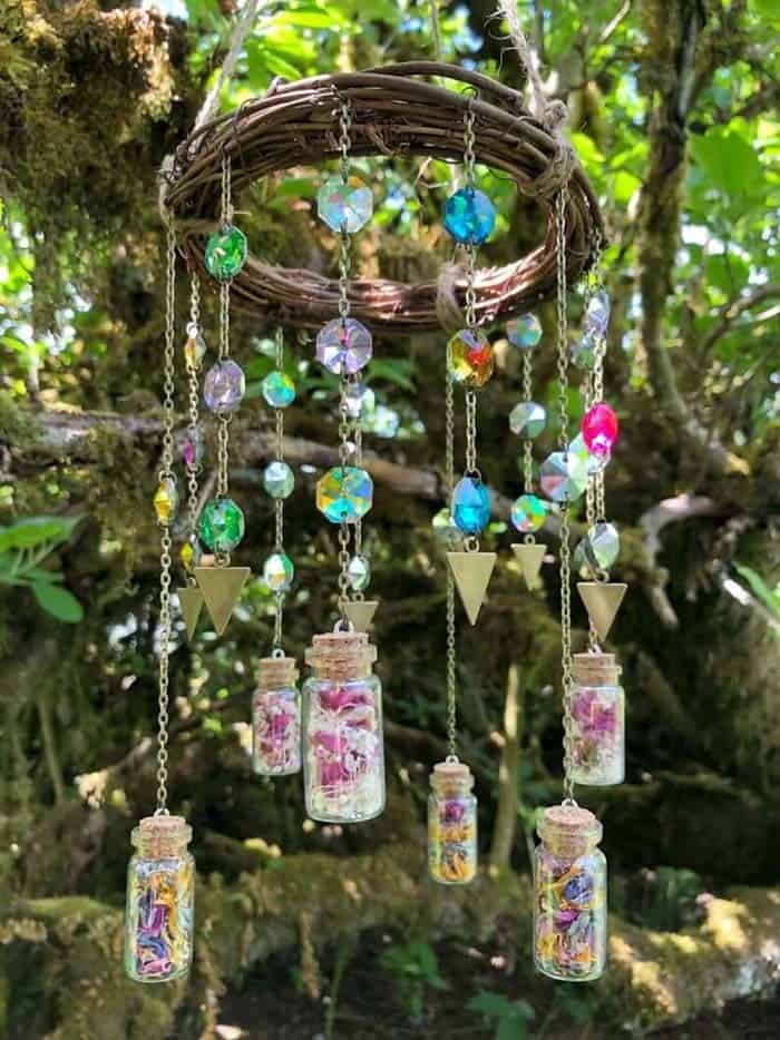 Colored Glass And Floral Jar Chandelier