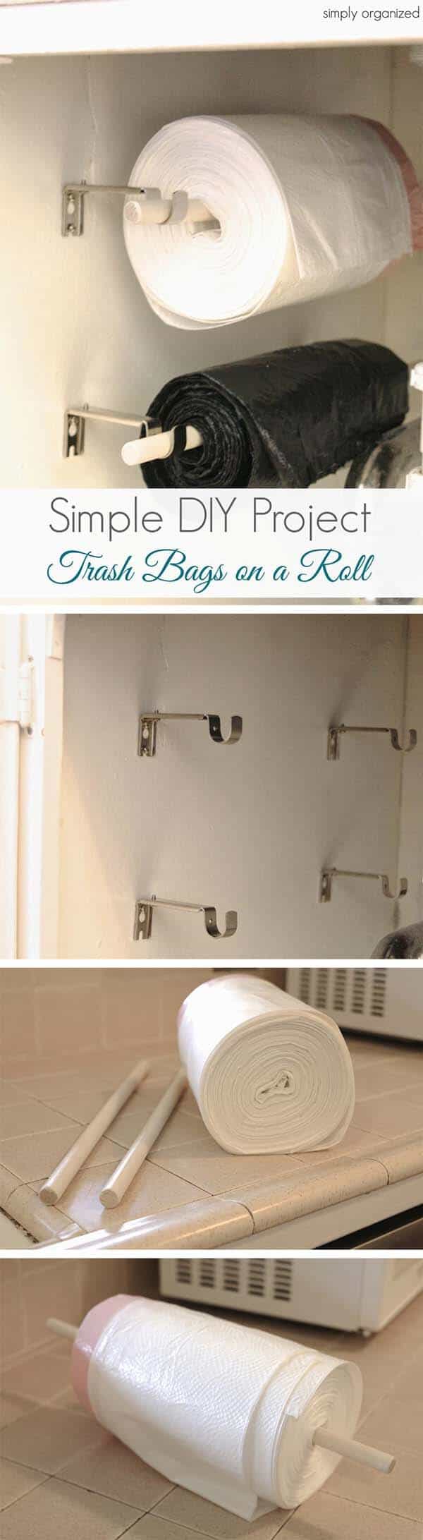 Organize Trash Bags Quickly with a DIY Dowel Project