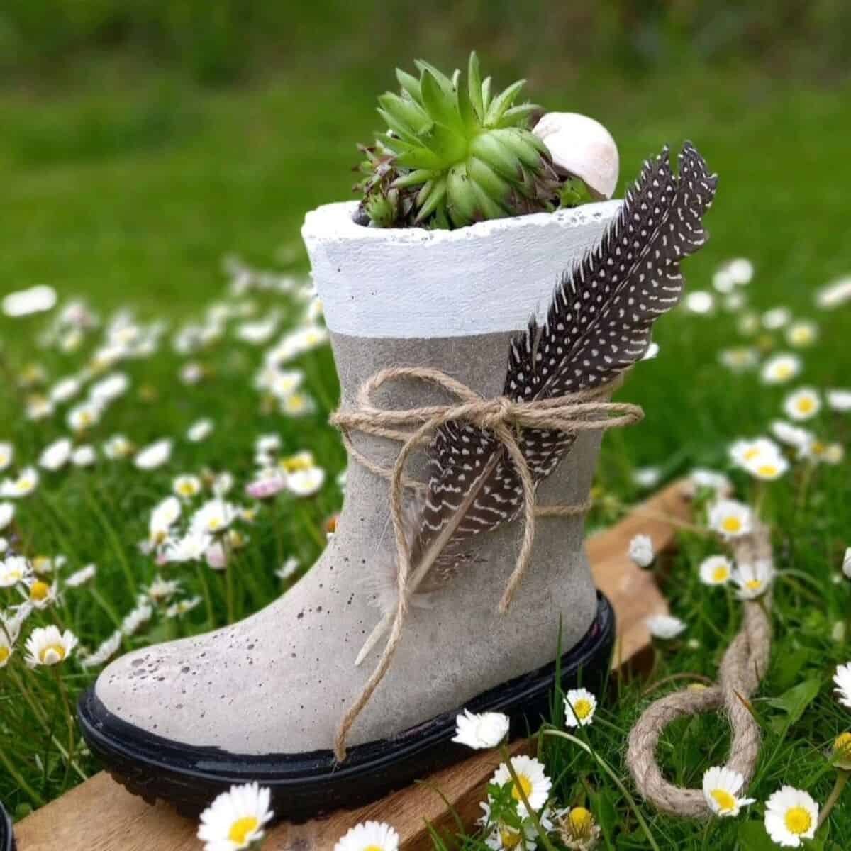 A Concrete Boot Flower Pot